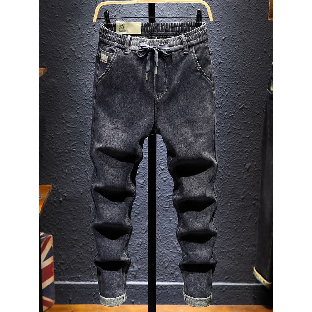 2026 novo estilo cintura elástica calças de brim masculinas primavera outono estilo fino-ajuste calças masculinas magras