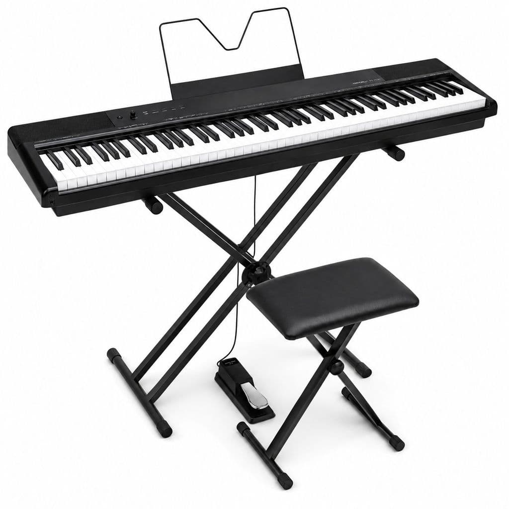 Kit Piano Digital Medeli SP-C120 Stage 88 Teclas Ação Graduada + Pedal Sustain + Banco + Suporte X Duplo Preto