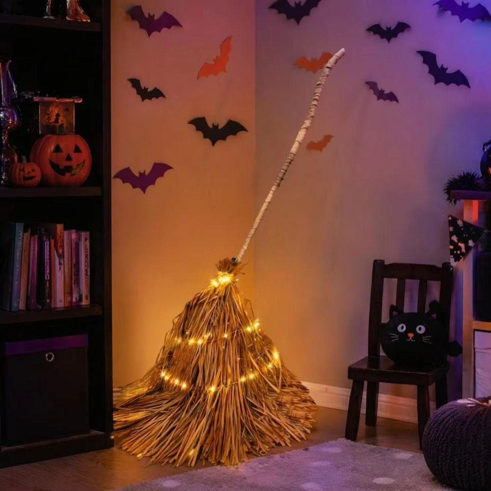 FALLFORBEAUTYEJ Vassoura De Bruxa Iluminada Para Halloween , Com Flutuante Giratória Elétrica Brilhante , Corda De LED