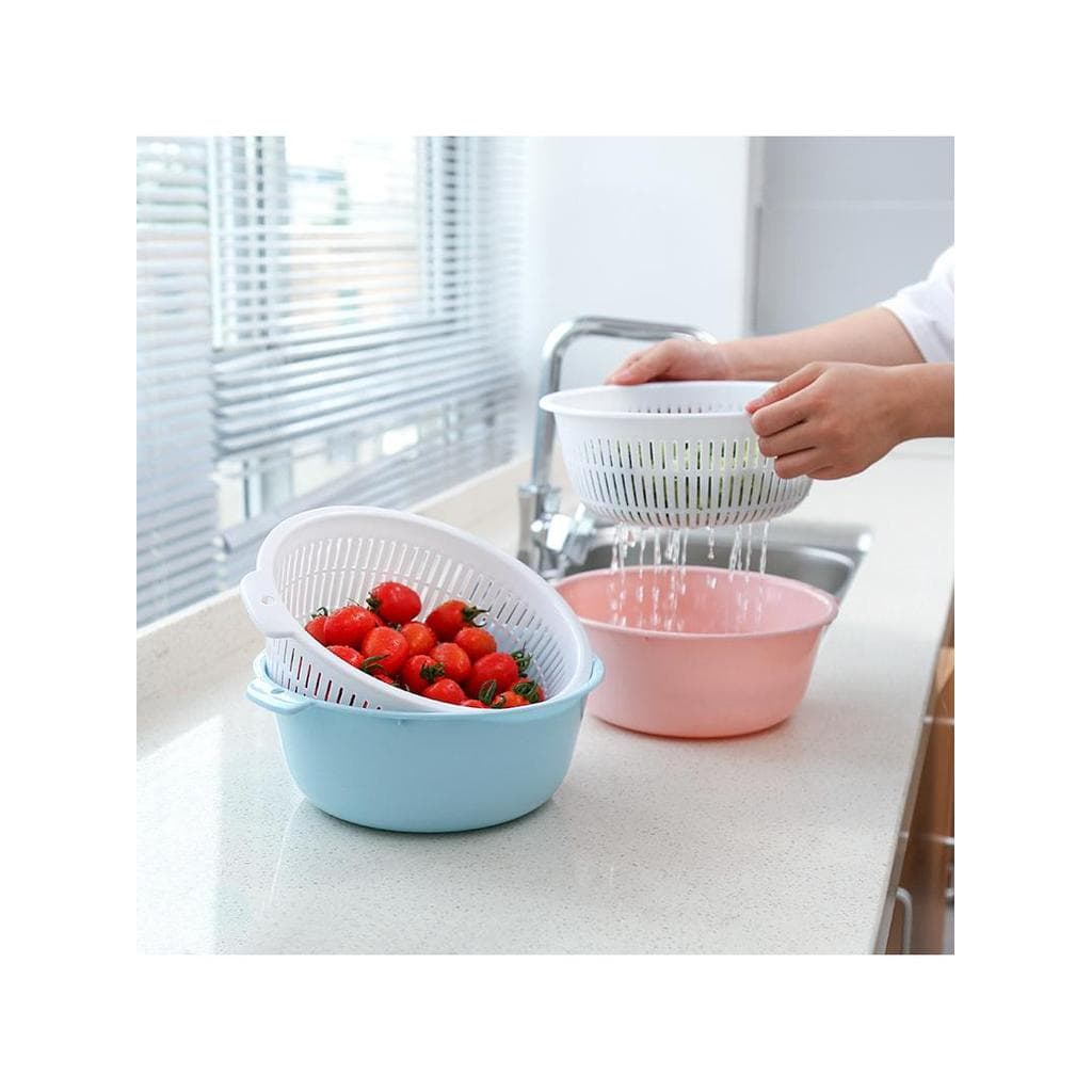 Plástico redondo dupla camada vegetal lavatório cesta de drenagem placa de frutas cozinha sala de estar casa frutas vege