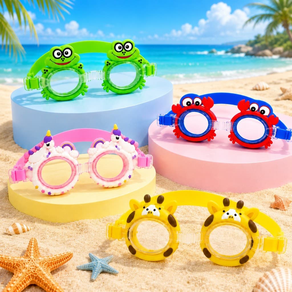 Óculos Natação Infantil Ajustável com Protetor Auricular Divertido para Praia e Piscina