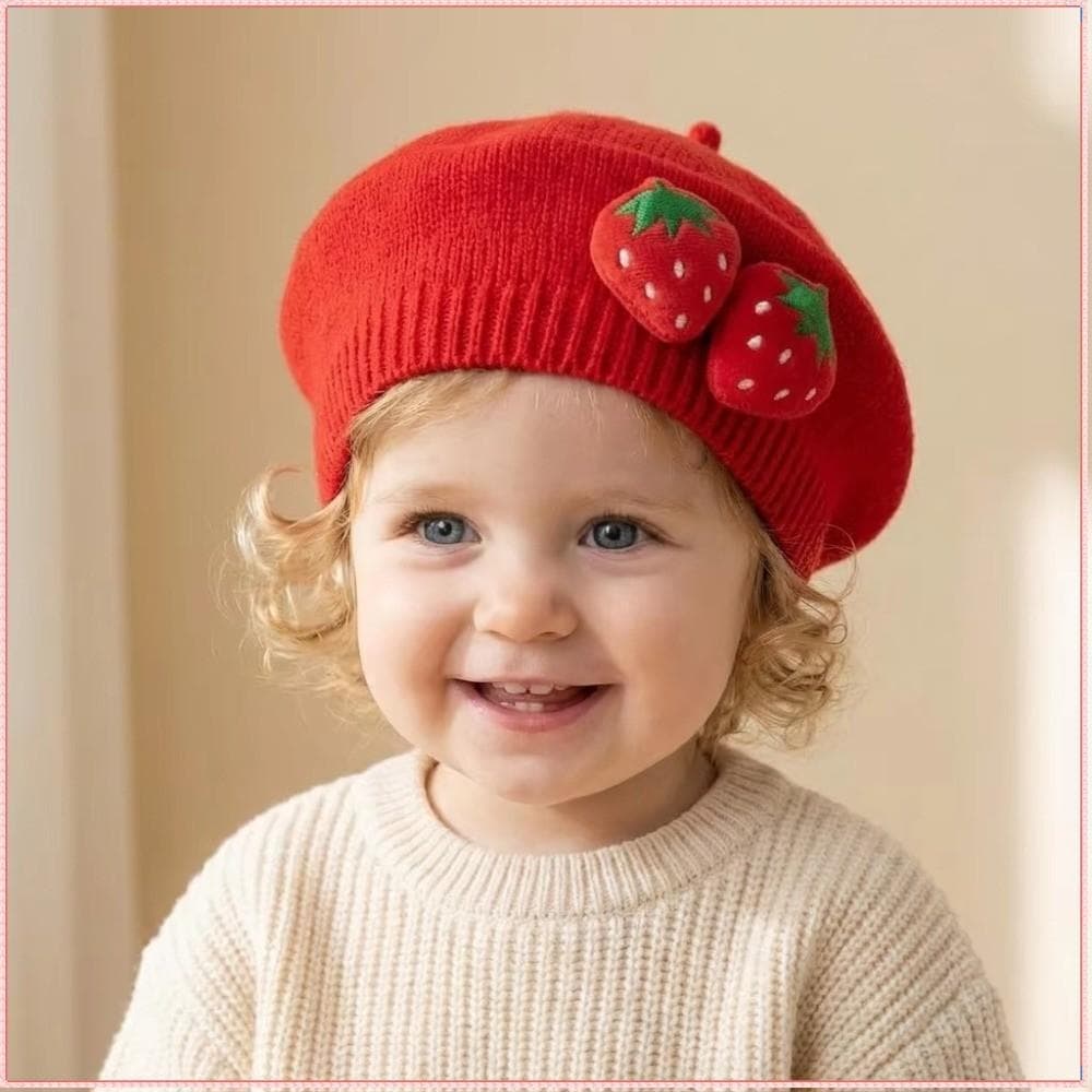 Boina Para Bebê  , Chapéu Infantil Vermelho Morango Meninas , Lindo Quente E Elegante Crianças De 0 A 12 Meses