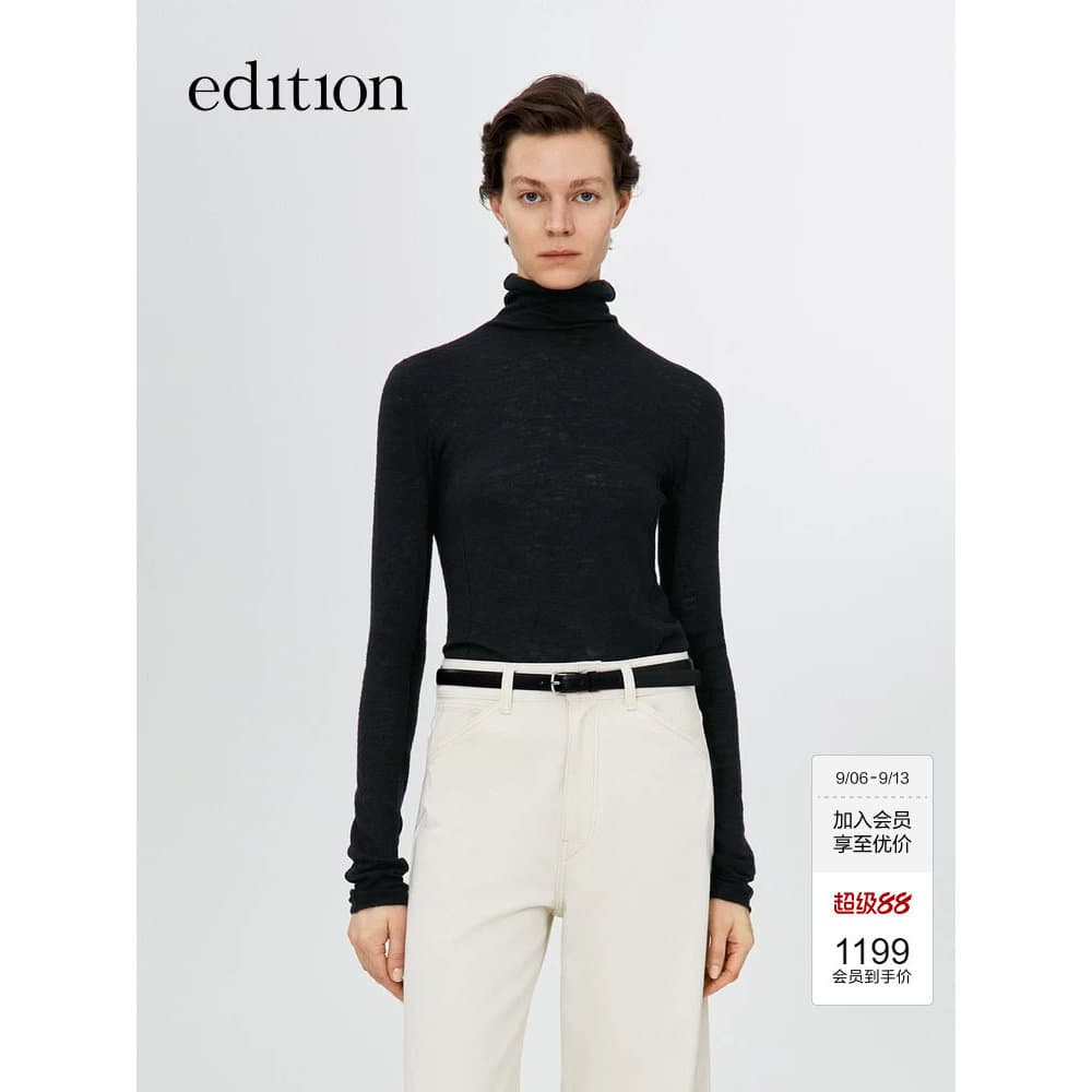 [Série Elite Wardrobe] Suéter edição feminino novo estilo suéter de gola alta de lã EBE4SWT018