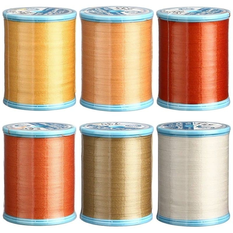Linha de Costura FUJIX Schappe Spun no.60 Carretel 200m Poliester Japao 35 Tons Amarelo Laranja Marrom e Bege Parte 2