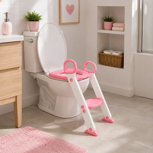 🚽🌸 **Assento Redutor Infantil com Escada Rosa | Redutor de Vaso Sanitário para Crianças | Seguro, Confortável e Prático*