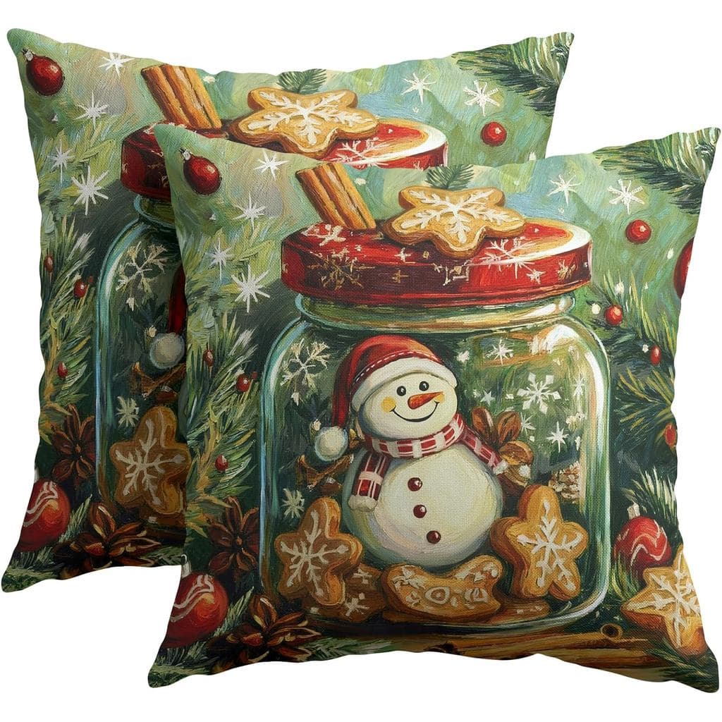 Capas de Almofada de Natal 24x24, Conjunto com 2, Capas de Almofada de Boneco de Neve Verde, Capa de Almofada de Inverno