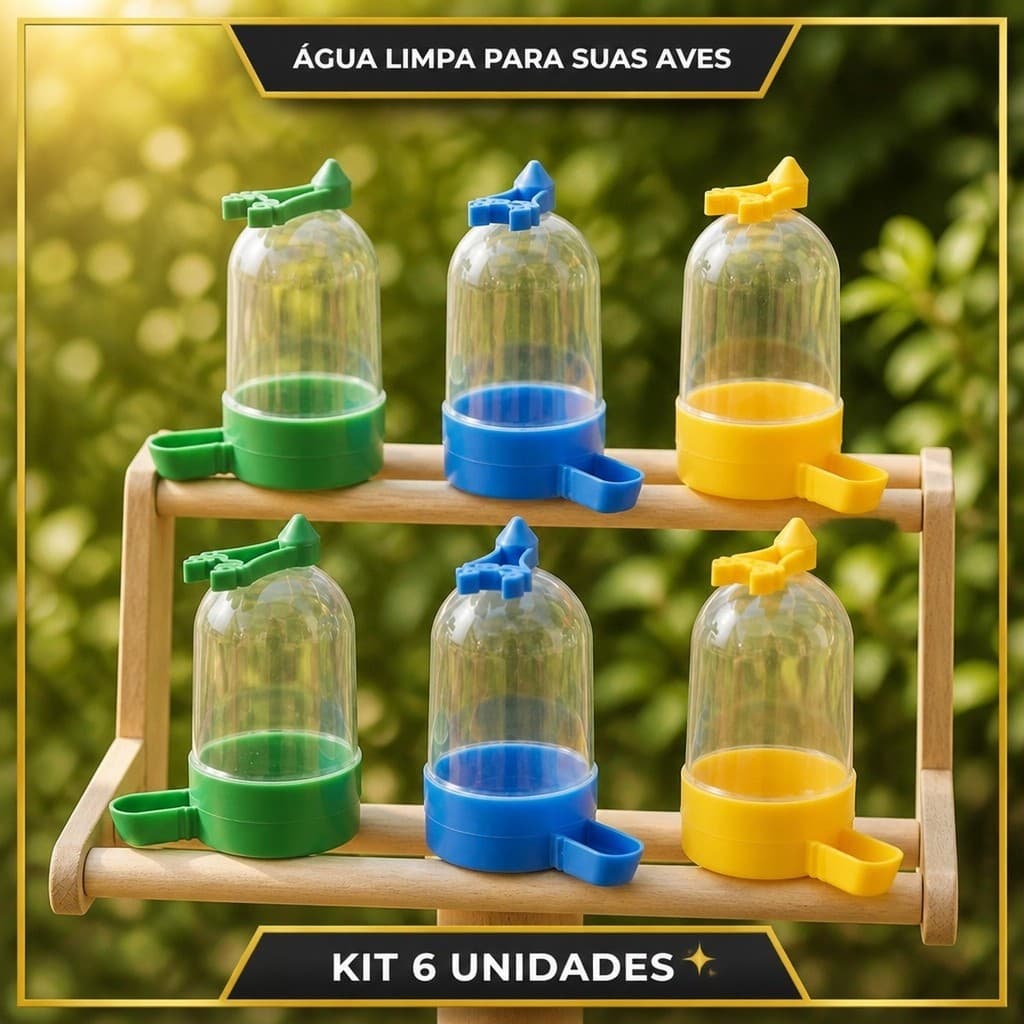 🐦Kit 6 Bebedouro Grande 250ml Automático Passarinho Pássaros Calopsita Periquito Agapornis Canário🐦