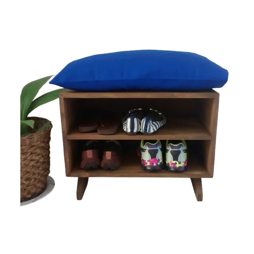 Banco Sapateira Almofada Lisa Azul 40x40 4 Pares Hall