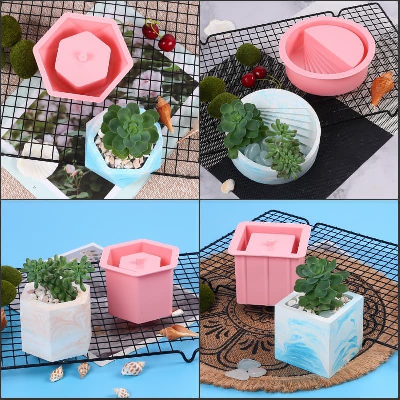 Molde de silicone para vaso de suculentas em cimento, molde para caixa decorativa de plantas em gesso.