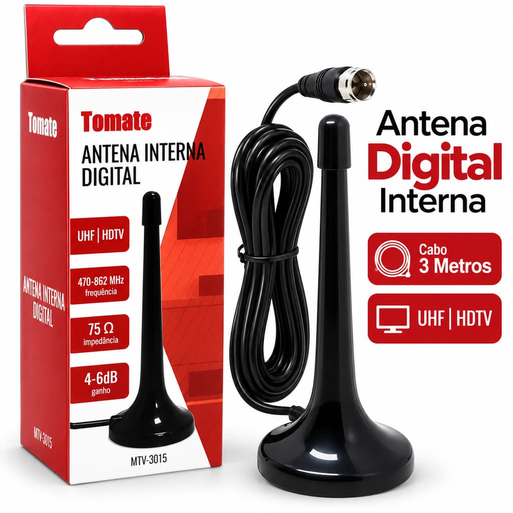 Antena Digital Interna Tomate MTV-3015 UHF HDTV para TV Digital Smart TV e Conversor