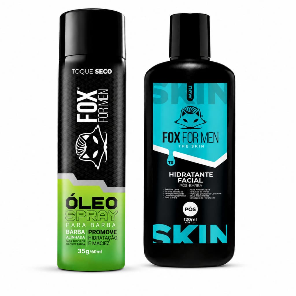 Kit Barba 2 em 1 Óleo Spray 35g/60ml + Hidratante Pós-Barba 120g Fox For Men Barba Macia Sem Frizz