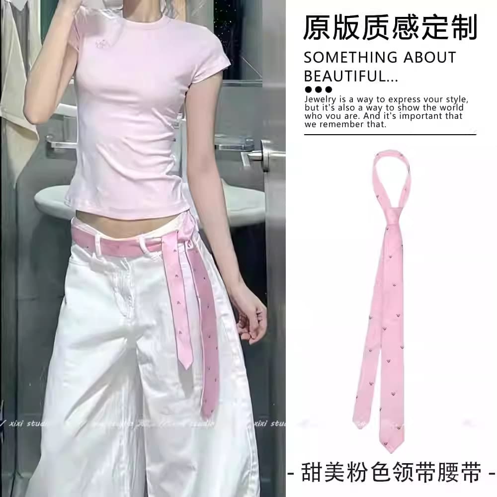 Doce rosa bolinhas gravata High-End moda calças gravata cinto acessórios nicho mão gravata cachecol pescoço acessórios