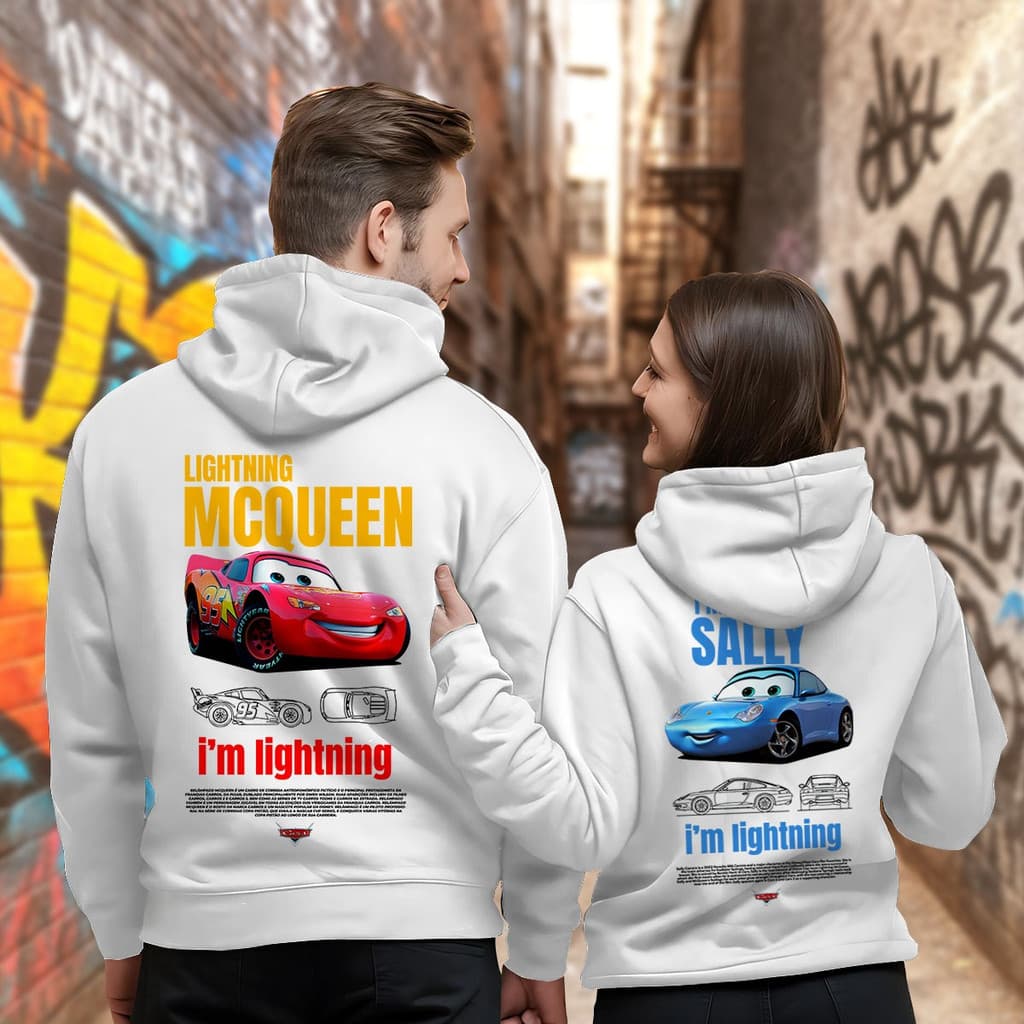 Kit Moletom Casal Desenho Sally & Mcqueen 100% Algodão