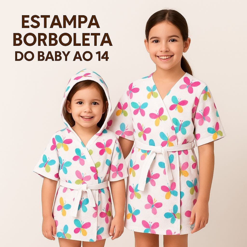 Roupão Infantil Atoalhado - Estampas Cake e Borboleta/ Com e Sem Touca Baby ao 14