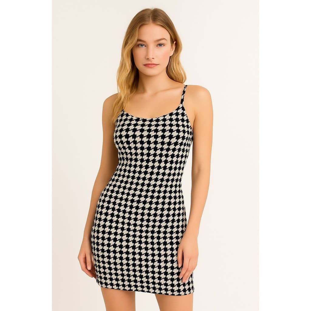 vestido vestidinho feminino curto pied poule alça fina regata blog moderna