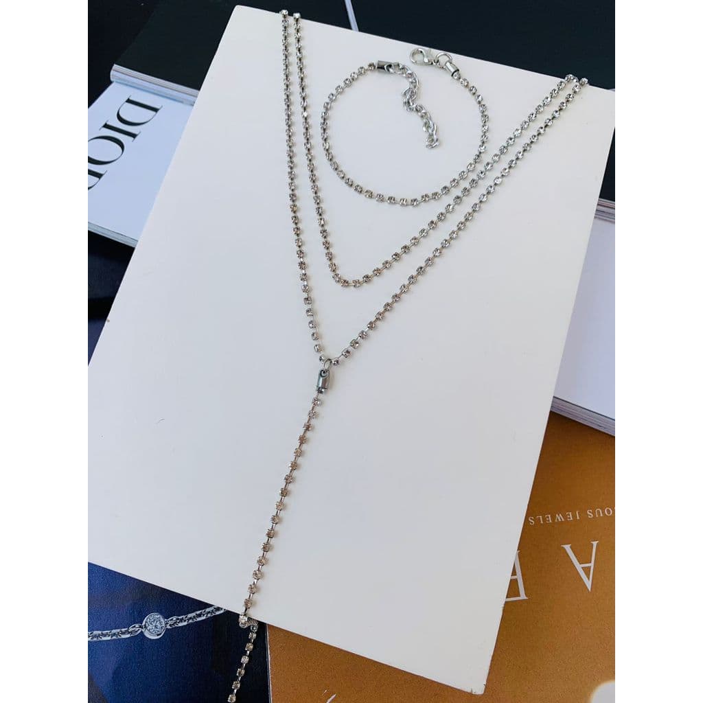 Colar gravata colares e pulseiras com strass folheado a ouro e prata