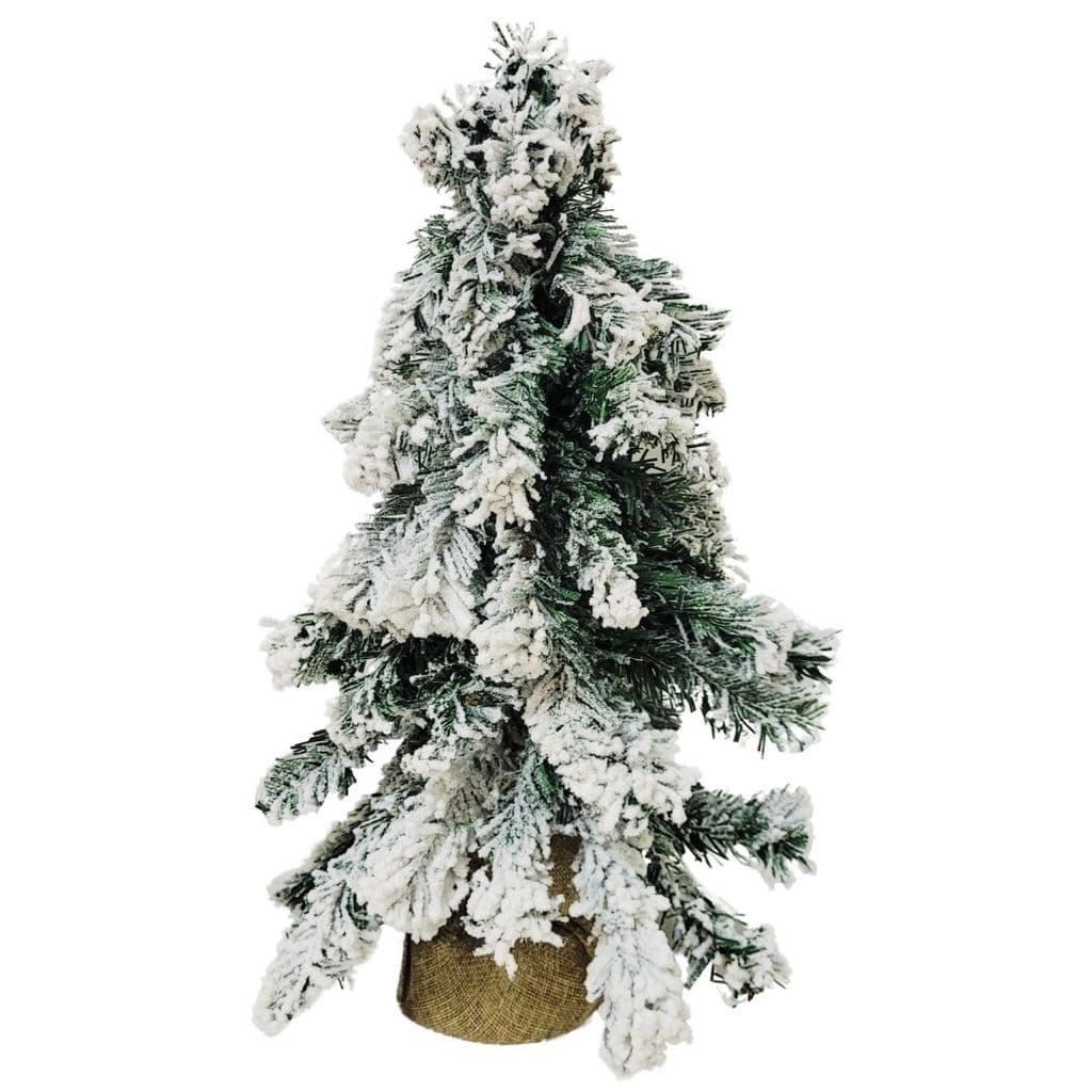 Pinheiro Enfeite de Mesa Nevado Rústico Luxo Base Linho Juta 46cm - Bela Flor