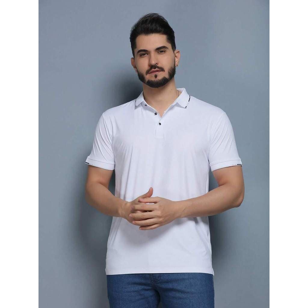 Camisa pólo masculina, mangas curtas de seda gelada, roupa formal masculina, absorvente de suor, respirável e elástica