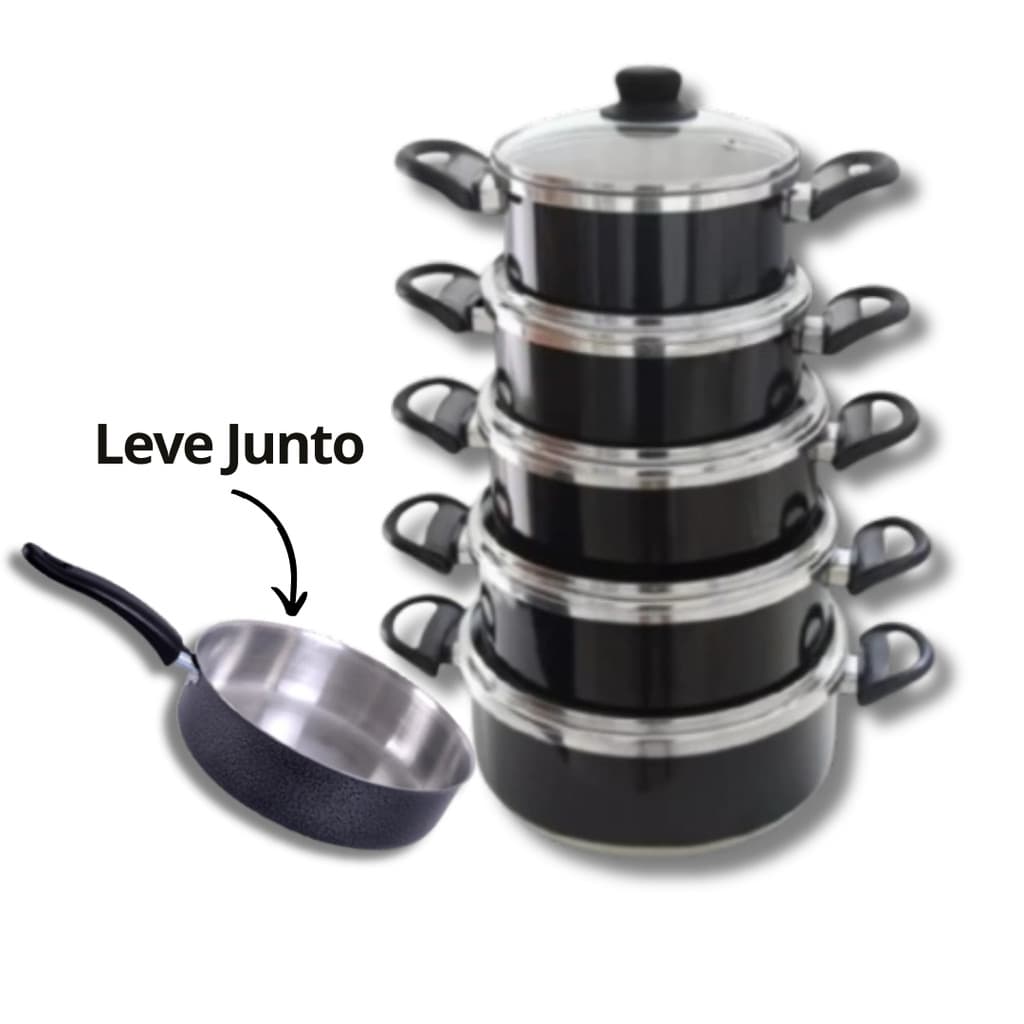 Conjunto de Panelas 5 Peças Preto + Frigideira Nº20 Kit de Panelas -  Caçarolas Feitas Para Durar