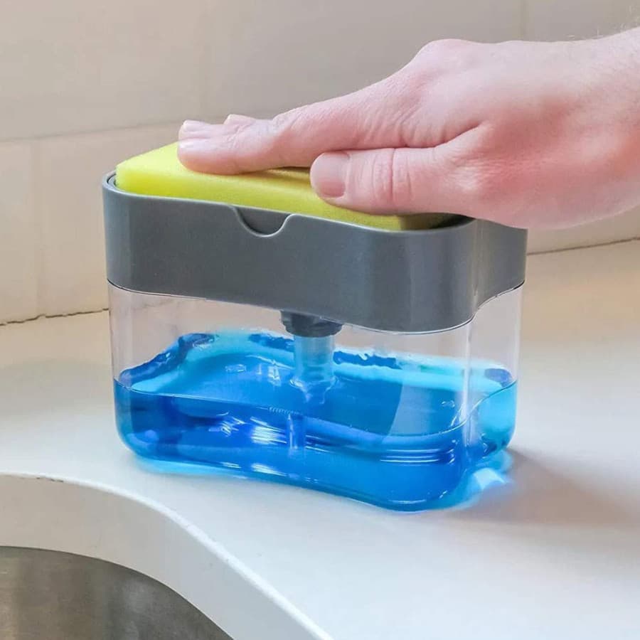 Dispenser de Sabão Detergente 2x1 Detergente Suporte Porta Bucha Esponja Limpeza