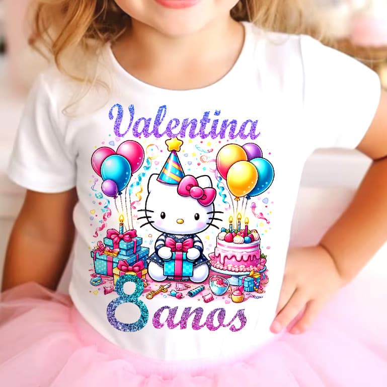 camiseta aniversário hello kitty personalizada com o nome, blusa helo kit personalizados familia