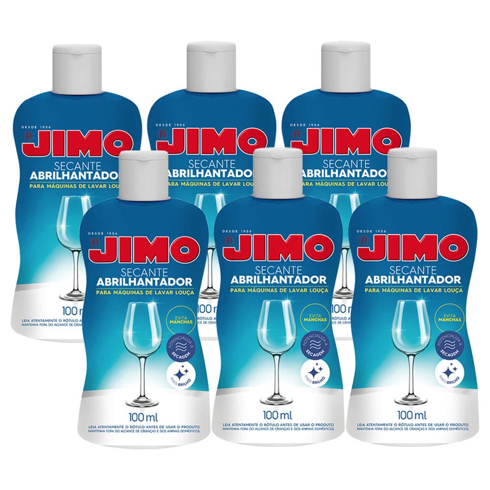 Kit 6 Secante Jimo 100ml Realça O Brilho Máquina Lavar Louças