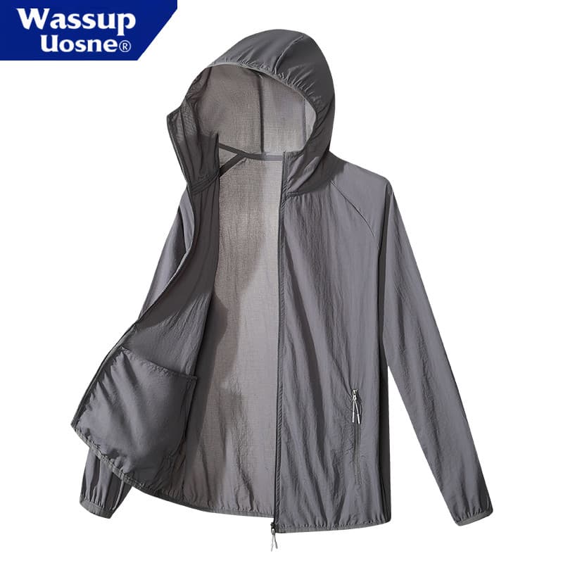 WASSUP Outdoor À Prova de Vento Com Capuz Protetor Solar De Seda Gelo Roupas Homens Mulheres Verão Ice Sense Ultra-Leve