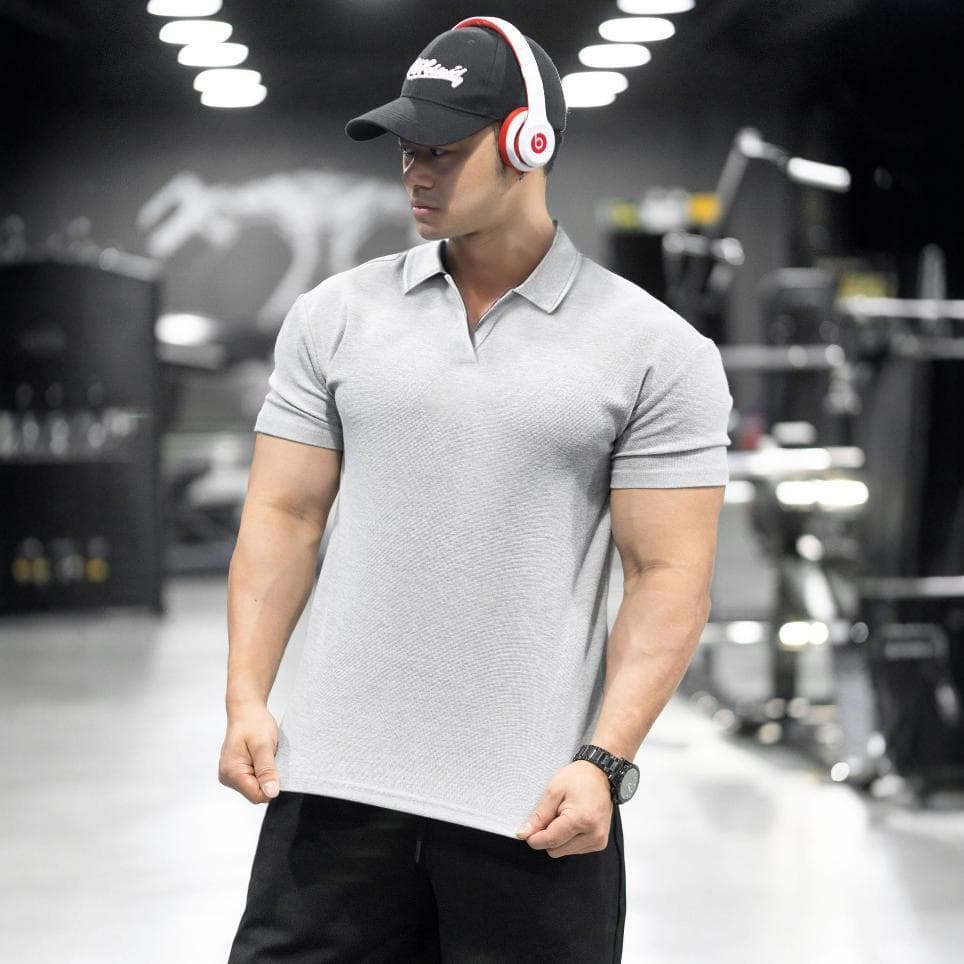 Exclusivo verão novo chinês Henry colarinho/lapela grandes punhos POLO esportes respirável lazer treinamento alta elásti