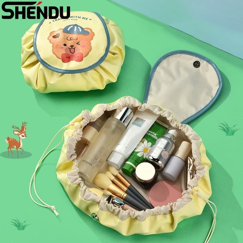 Saco De Armazenamento Com Cordão Impresso Dos Desenhos Animados Portátil Viagem Preguiçoso Cosmético Grande Capacidade O
