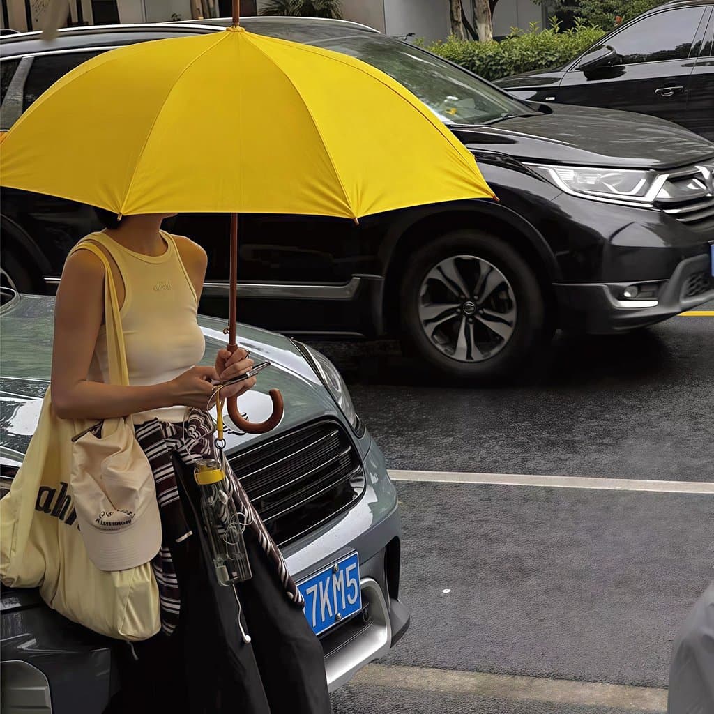 Super produzido!Guarda-chuva amarelo Extra engrossado reforçado fotografia de alto valor grande tempestade de chuva mão