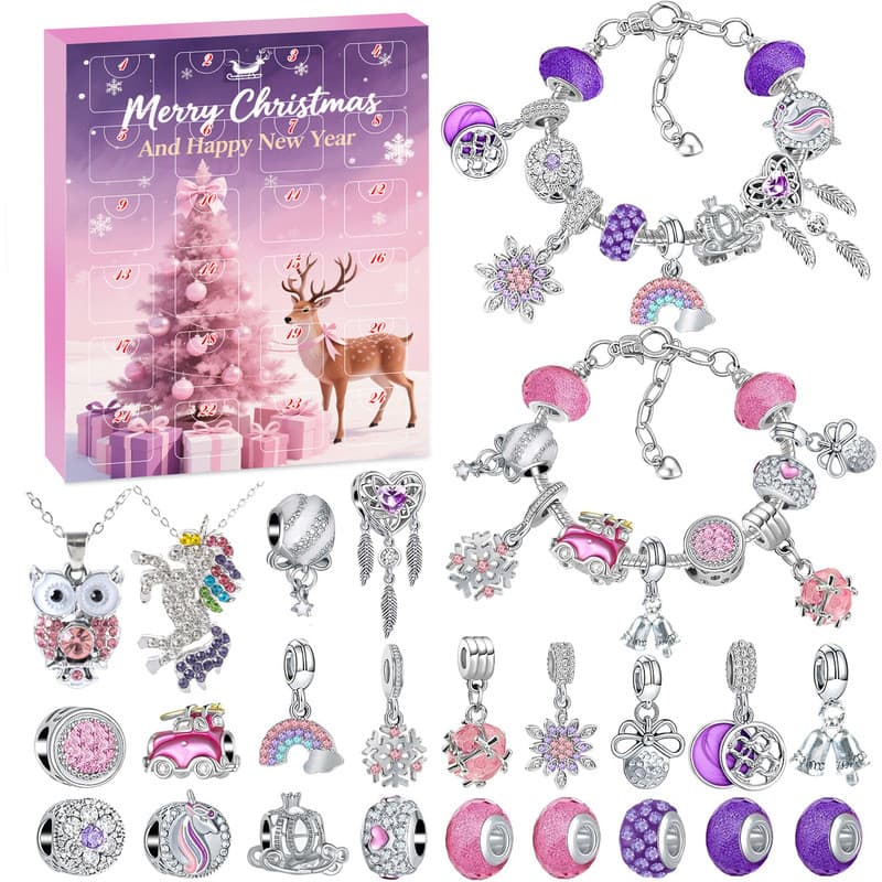 Presente do feriado conjunto de pulseira de cristal feminino diy pulseira de natal jóias pingente caixa misteriosa para