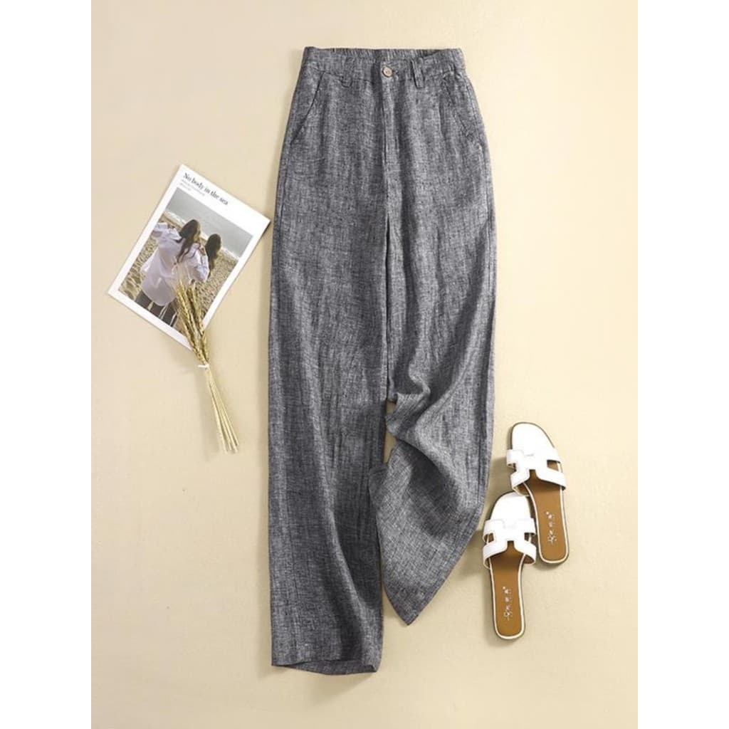 Late Qinghe linho cintura alta calças largas perna feminina verão estilo fino 2025 novo estilo Drape mais magro olhar al