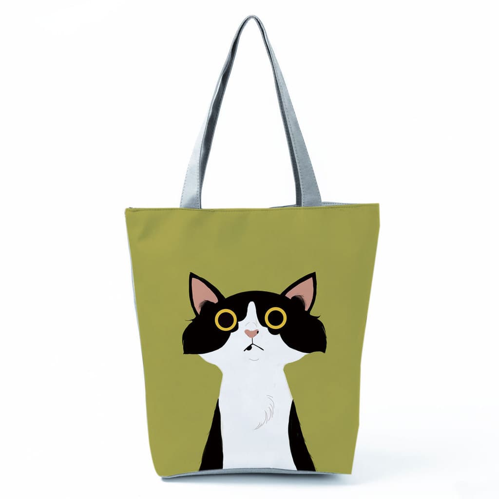 Bolsa casual diária com estampa de desenho animado, bolsa portátil com estampa de gato fofo, bolsa de ombro leve e práti