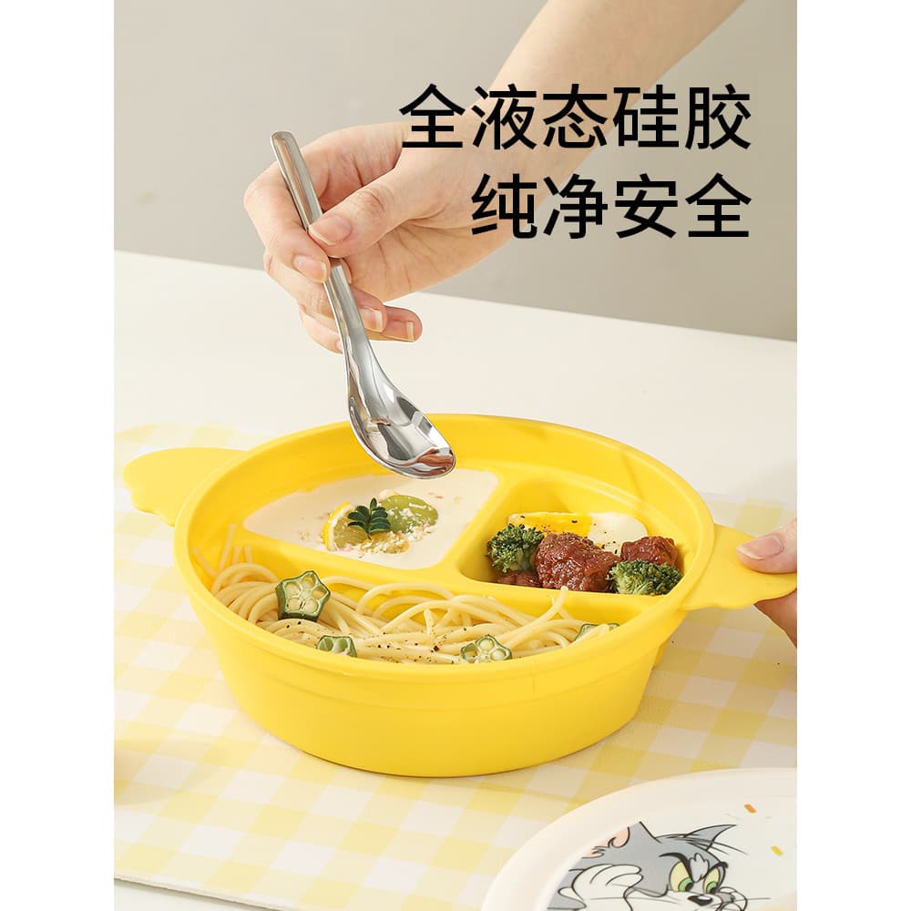Prato infantil com ventosa Tigela silicone com ventosa fundo Kit talher silicone bebê Zhen Yitang prato de jantar para b