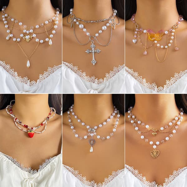 | colar prata | 【bijuterias femininas】 ☁Europeu americano Cross-Border nicho temperamento imitação pérola borla colar Pa