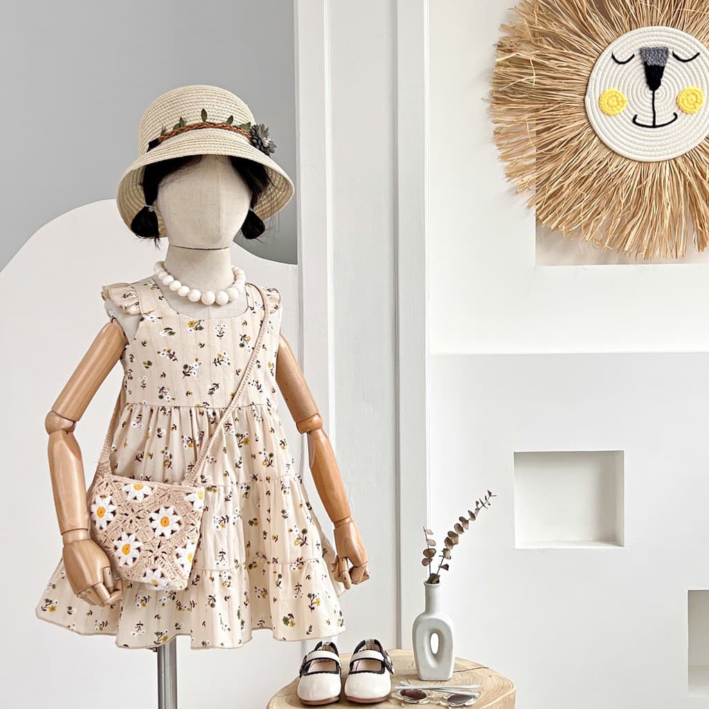 Meninas vestido Floral puro algodão estilingue versão coreana crianças saia do bebê menina praia saia verão Retro roupas