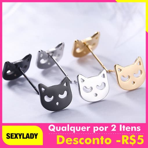 Brincos em Forma de Gatinho Fofo de Desenho Animado, Brincos de Aço Inoxidável, Acessórios, Presentes de Joalheria