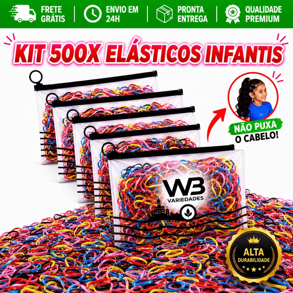 Kit 500 Elástico de Cabelo Liguinha Feminino Multicolorido com Necessaire Envio Imediato