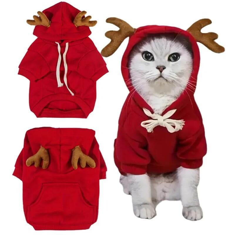 Fantasias de Natal Vermelhas para Cães, Moletons Quentes com Capuz e Bolsos para Animais de Estimação de Inverno, para C