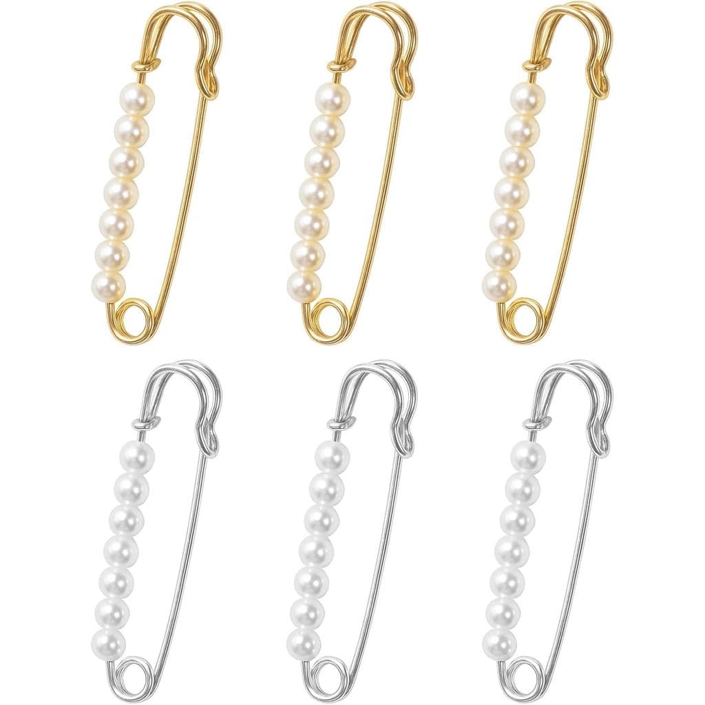 6 Peças de Broche de Pérola para Mulheres, Alfinetes de Segurança Decorativos, Alfinetes de Segurança de Pérola Falsa pa