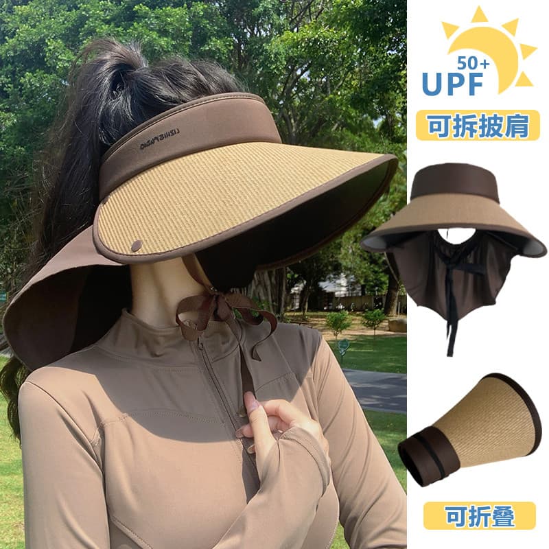 2026 novo estilo chapéu de sol feminino verão pescoço proteção proteção ultravioleta chapéu de sol aba grande palha ao a