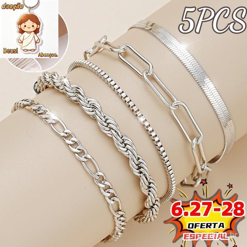 5pcs pulseiras em aço inoxidável hipoalergênico não escurece bracelete aço inoxidável