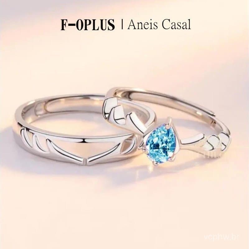 F-OPLUS | Aliança de Namoro Azul/Rosa Ajustável Par de Anel Aliança com Zircônia Compromisso com Caixa CRC130
