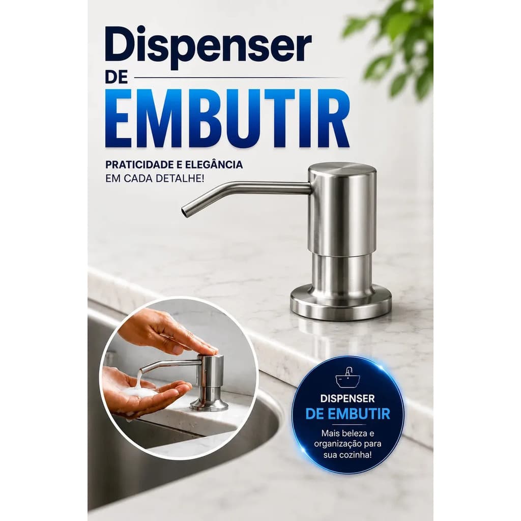 Dispenser Detergente De Embutir Porta Sabonete Liquido Aço Inox 350ml Pia Cuba Para Cozinha Dosador Sabão Reservatório