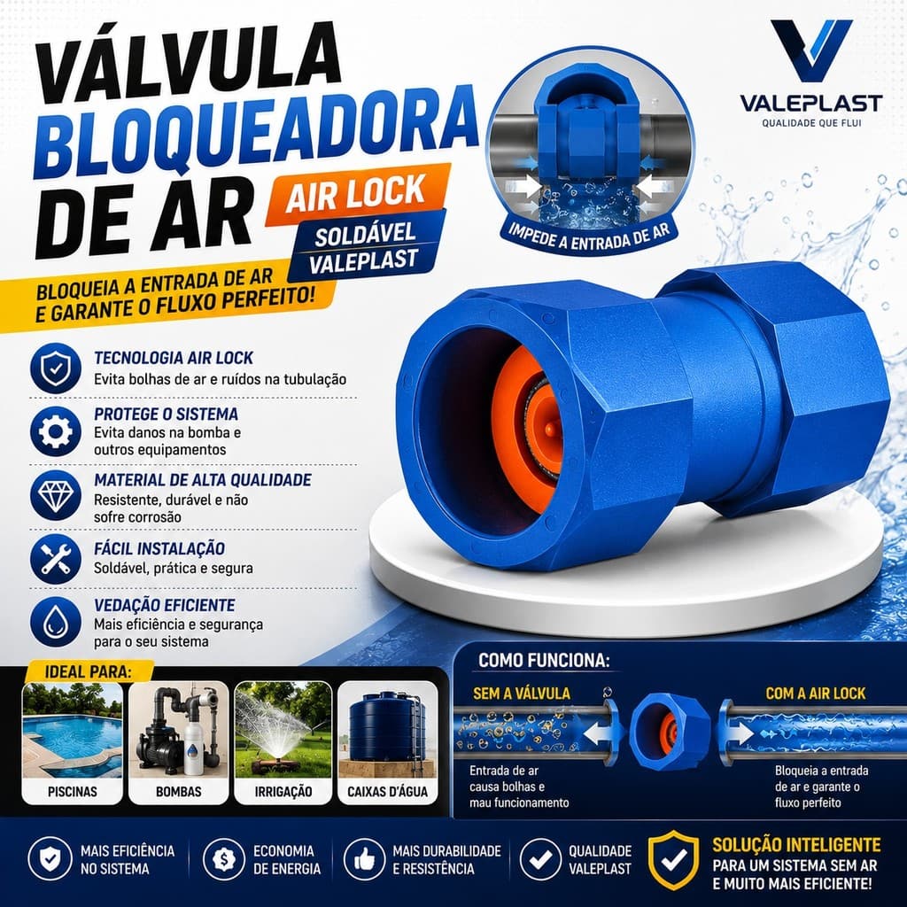 Válvula Bloqueadora de Ar Air Lock Valeplast Original Soldável Alta Vazão Economia de Água Rede Hidráulica