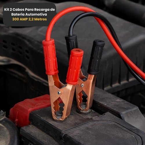 Kit Cabos Recarga Bateria Automotiva 300 Amp Alta Resistente 2,2 Metros