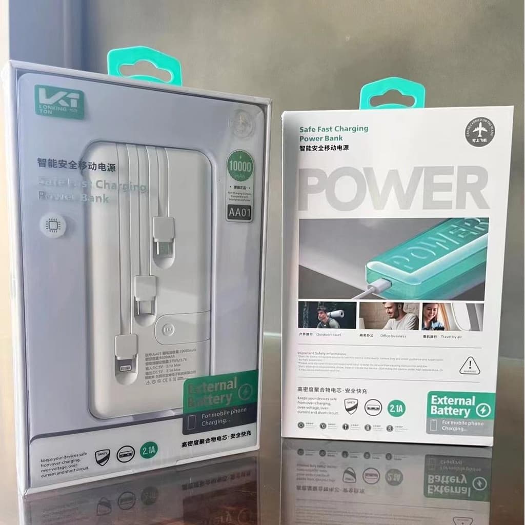 11 Longqi Real Standard 1.000mAh Power Bank Um para três com cabo Display Digital Pequeno banco de potência conveniente