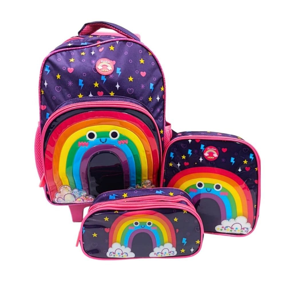 Kit Mochila Rodinhas Rainbow Star Lancheira Estojo Yepp Kids
