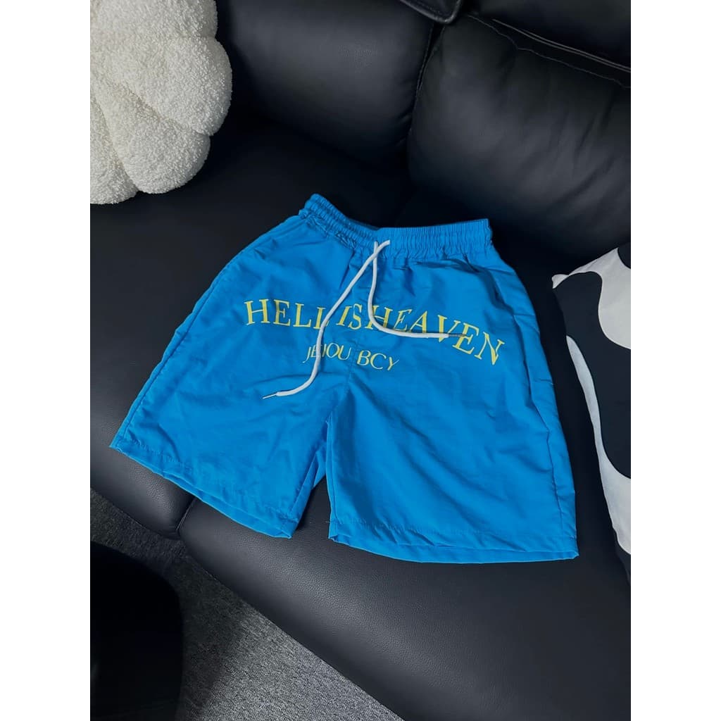 Americano Retro logotipo carta impressão Casual Shorts de náilon das mulheres dos homens verão solto casal praia quarto