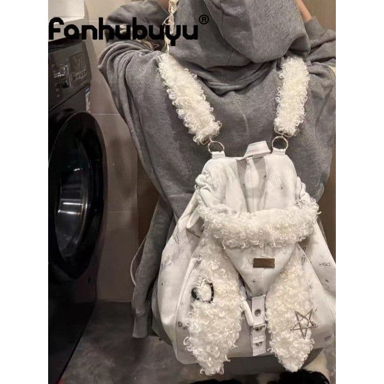Estudante de alto valor venda quente high-end mochila bonito pelúcia orelha de coelho mochila novo estilo All-match meni